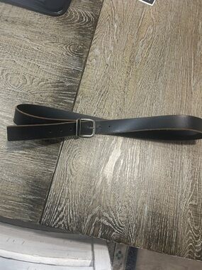 Men's Black Leather Belt with Square Silver Buckle